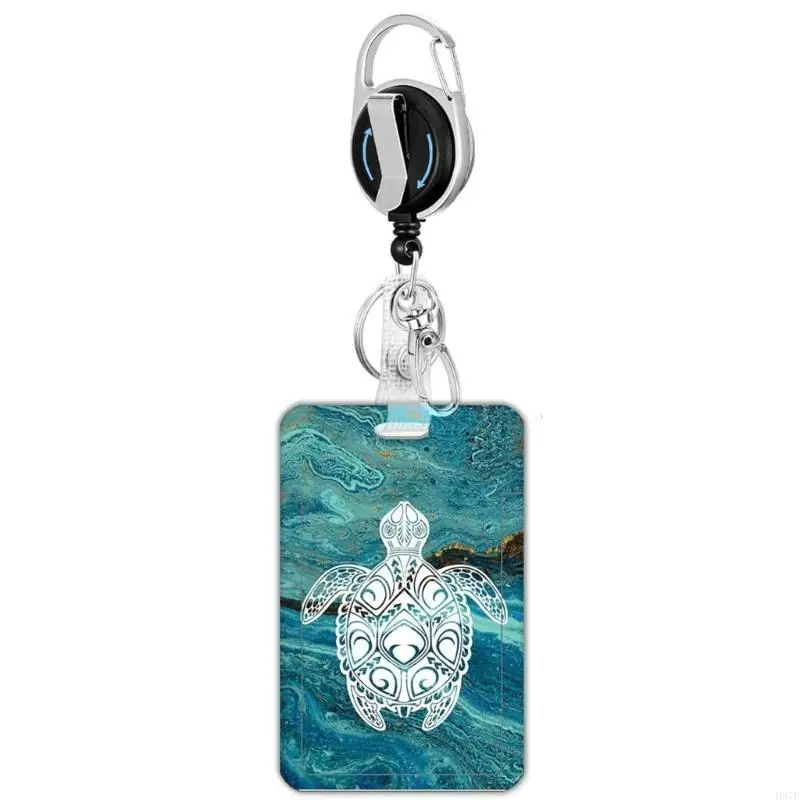 

Lanyard Badge Card Holder with Keyring Beautiful Neck Strap Lovely Turtles Name Card Cover Case for Students