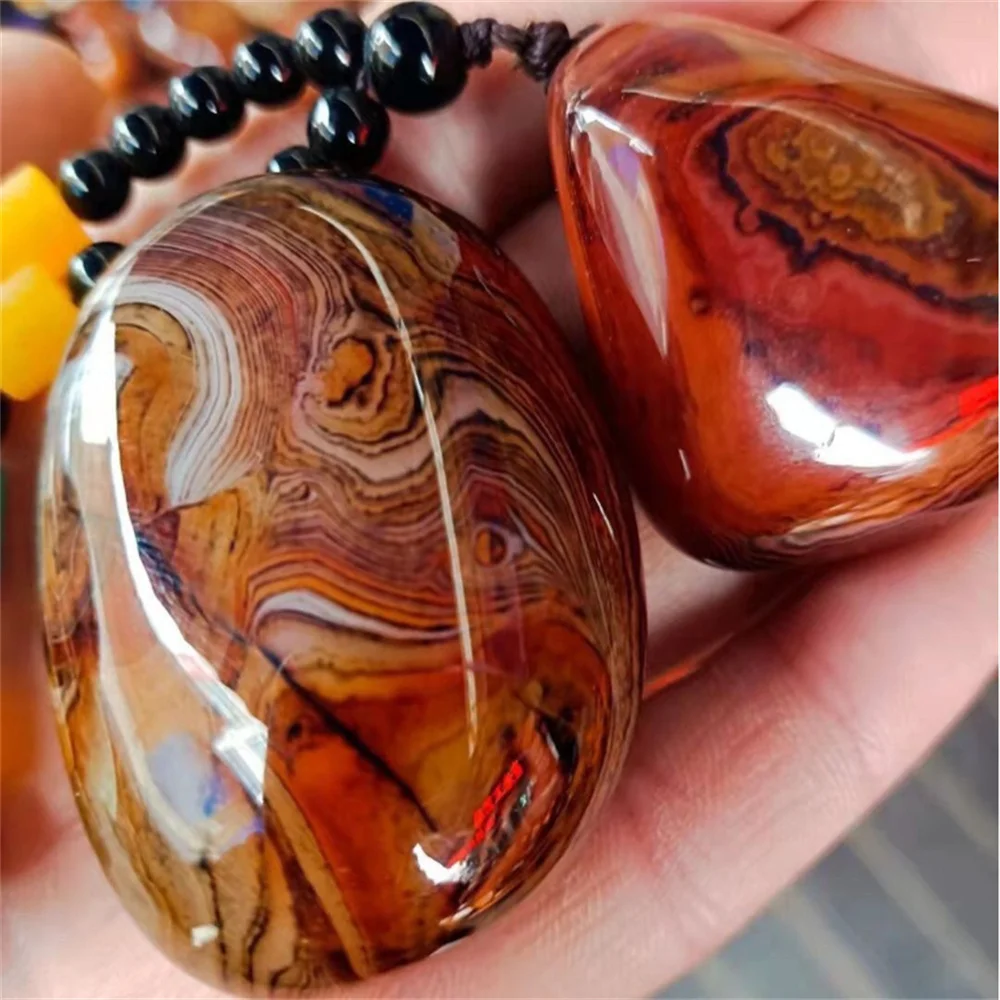 

Natural Brazilian wrapped agate raw stone handle with hanging rope, raw stone for collecting jade and stones