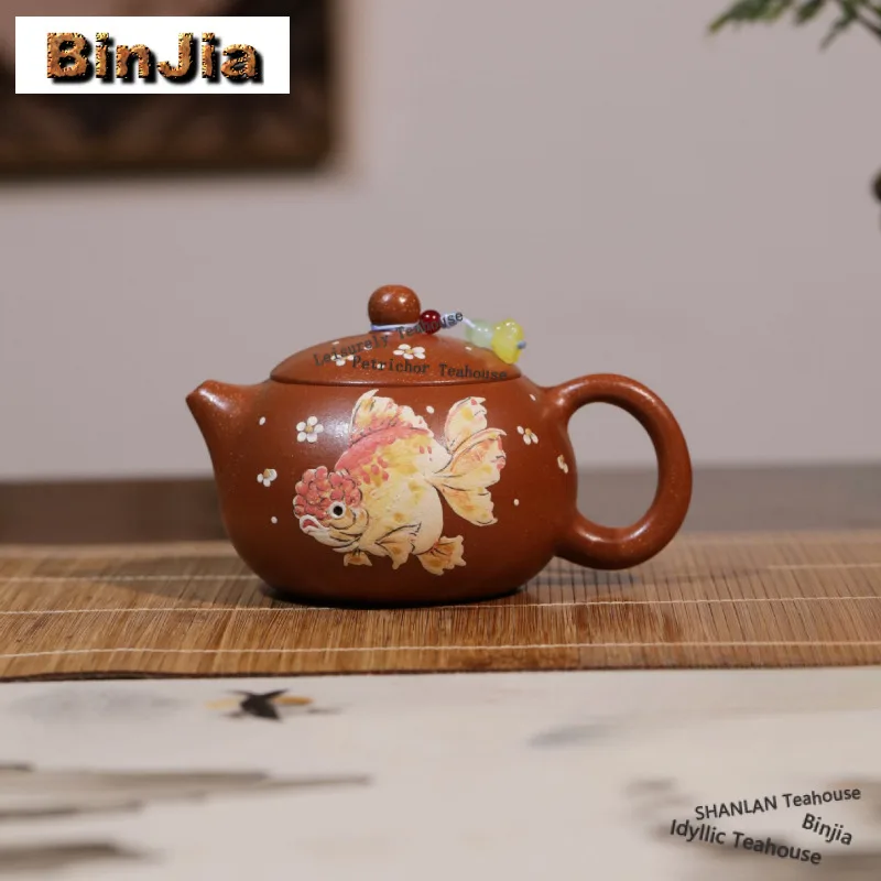 

Чайник из исинской фиолетовой глины, 270 мл, классический, ручной работы, в форме рыбы, из необработанной глины, чайный набор, аксессуары, подарки