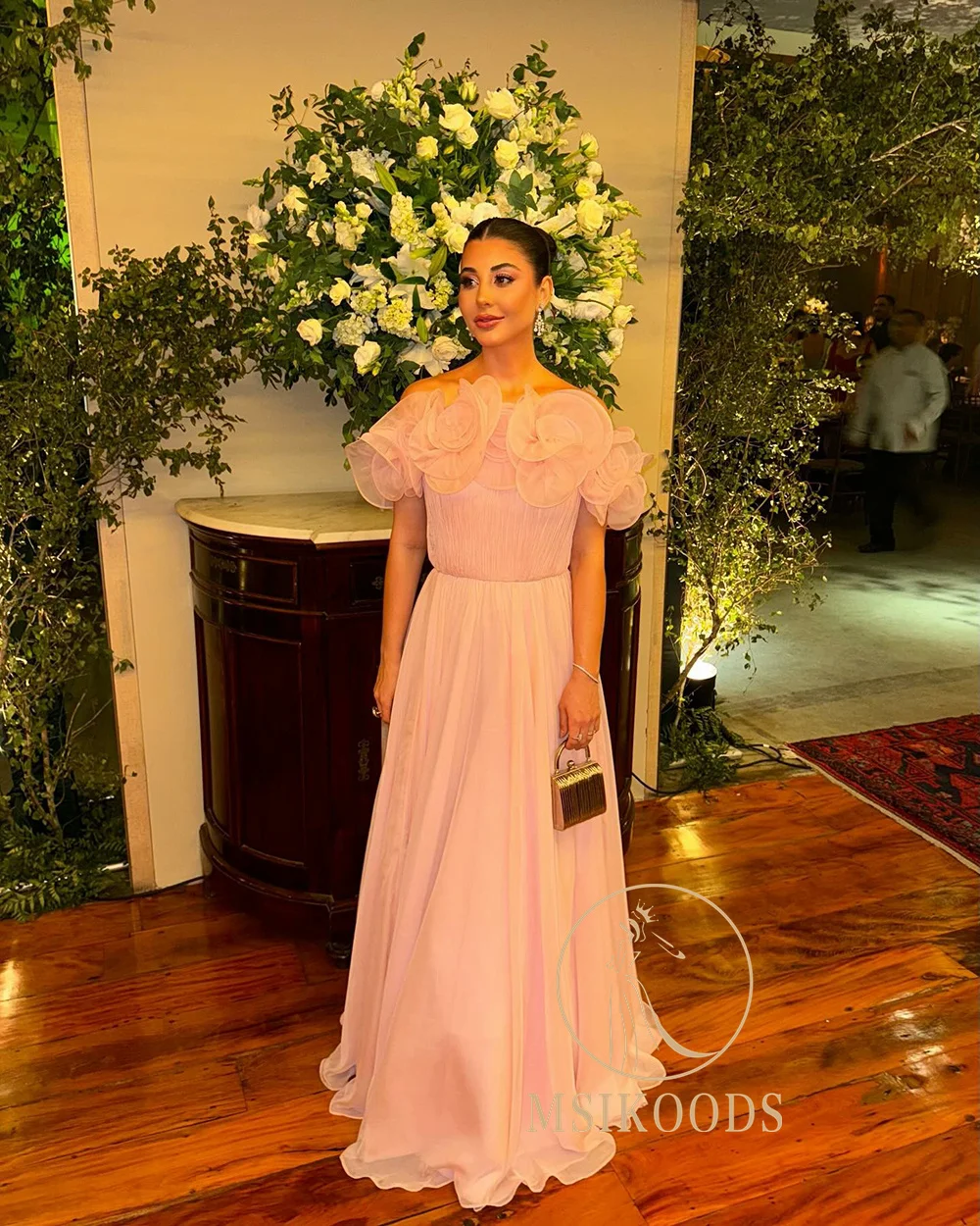 Msikoods Różowe Sukienki Wieczorowe 2025 Kwiatowa Plisowana Sukienka na Bal Specjalna Okazja Sukienka Damska Formalna Suknia dla Gościa Weselnego Szyta na Miarę