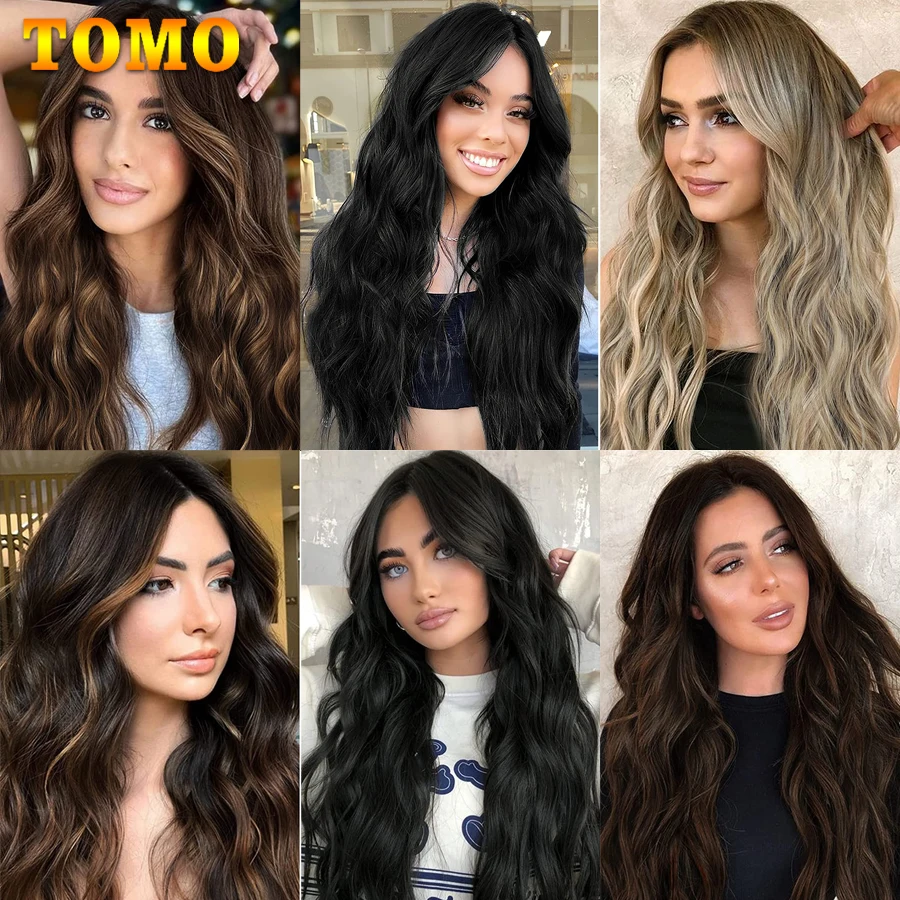 TOMO 6 Pcs/Set Clip In Hair Extensions Long Wavy Hairstyle Natural Synthetic Black Blonde Hairpieces High-temperature Fiber Hair