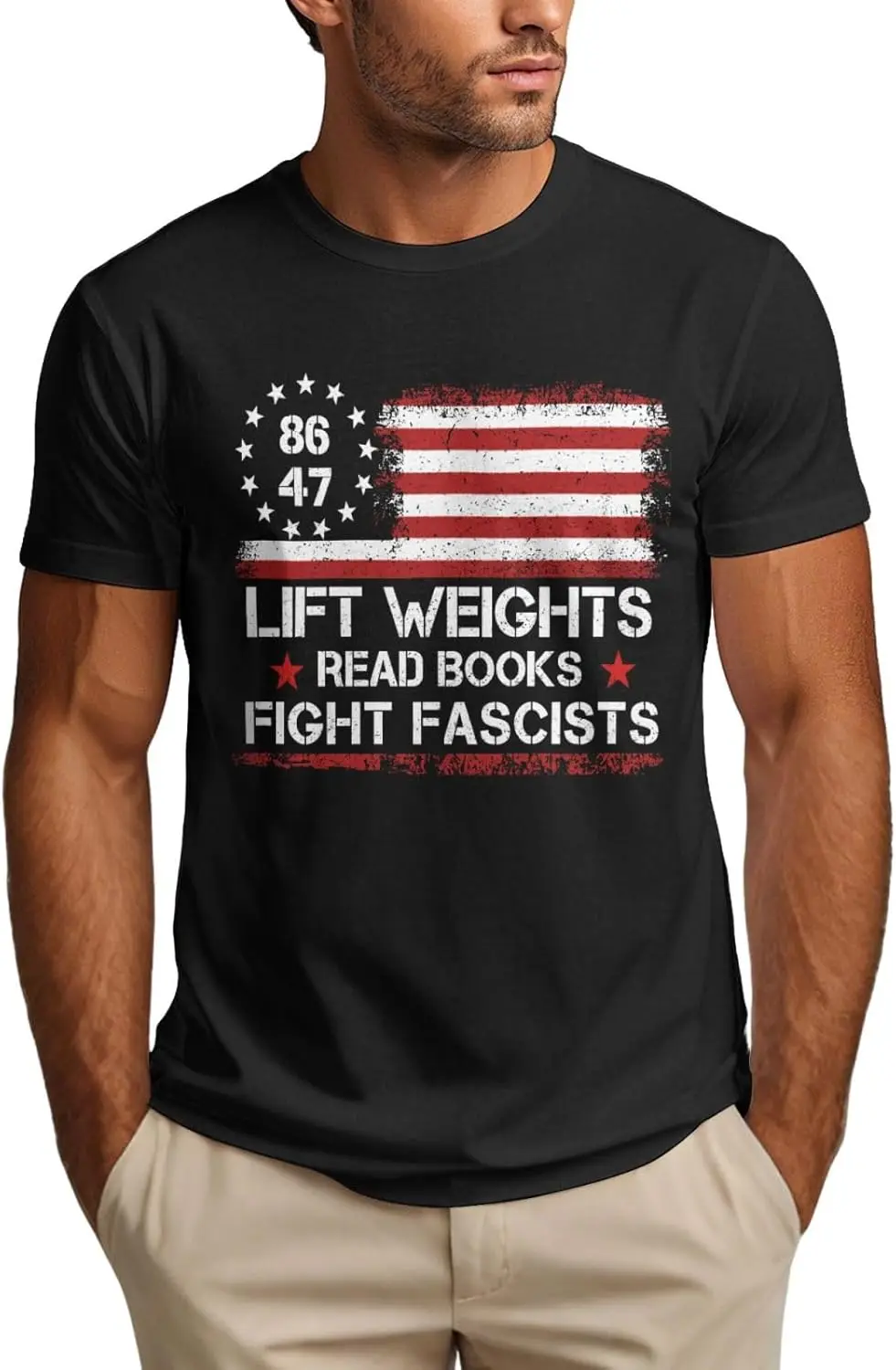 

Read Books Lift Weights Fight Fascists Shirt Resist-47 Men's T-Shirt
