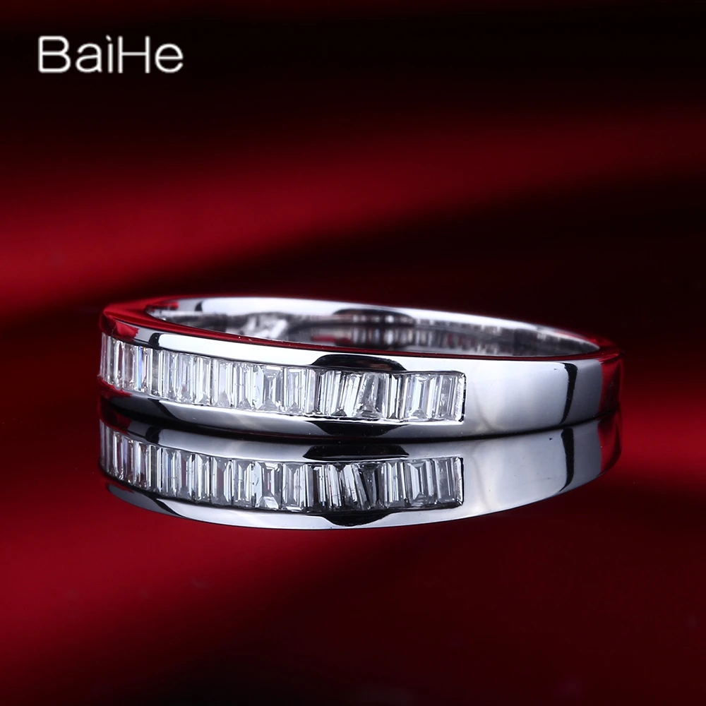 BAIHE Sterling Silver 925 0.29CT H/SI Baguette Cut Natural Diamond Ring Men Women Wedding Trendy Fine Jewelry Anillo de diamante