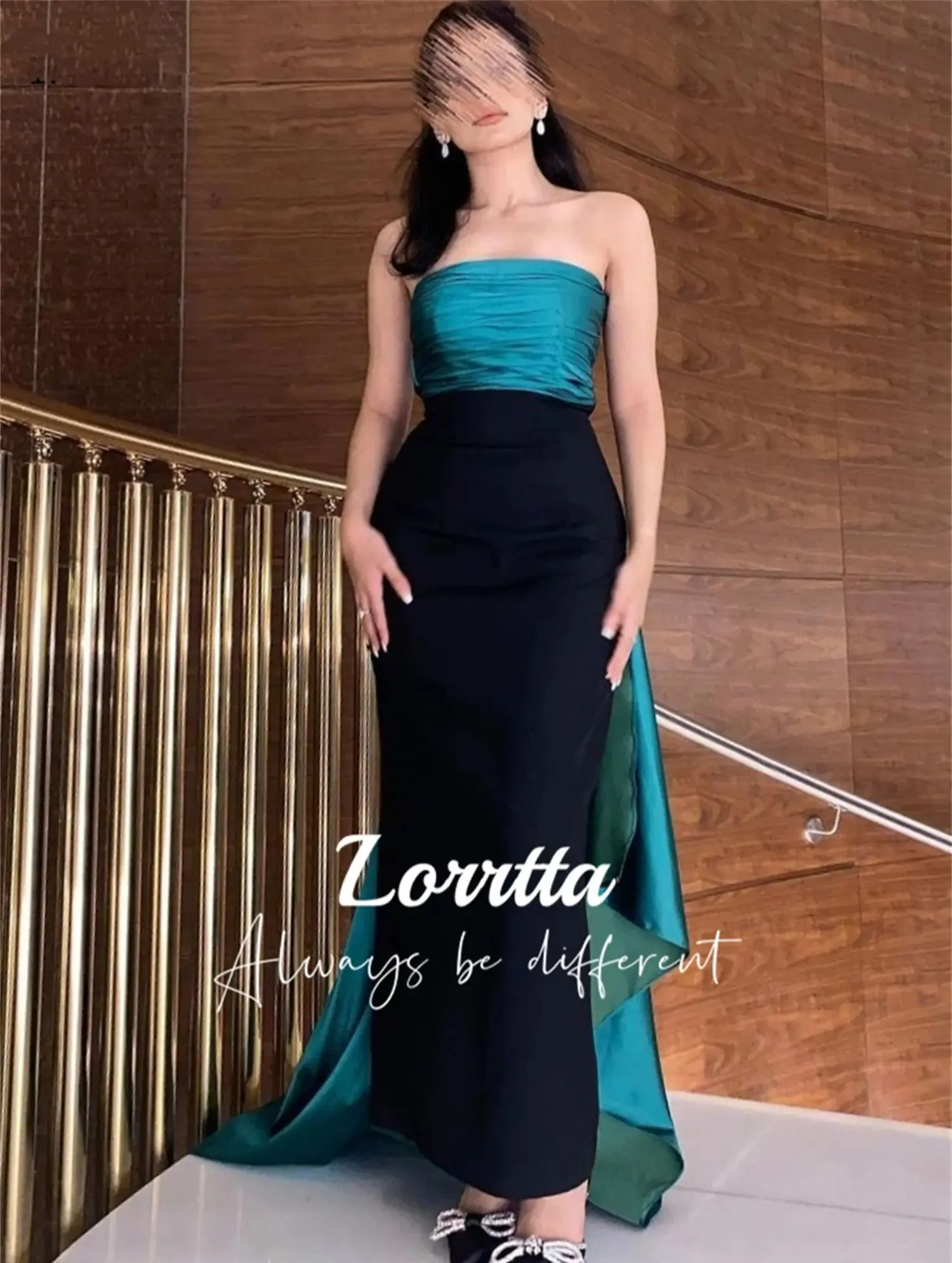 Lorrtta Mermaid Skirt Saudi Arabia Strapless Off-the-shoulder Folds Satin Black Contrasting Colors Sexy Dresses for Prom Gala