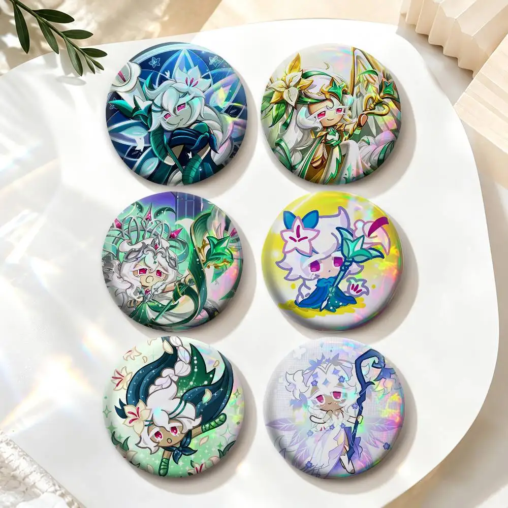 CookieRun K-Kingdom White Lily Cookie  Badges Creative Tinplate Button PinsBrooch Badge Clothes Backpack