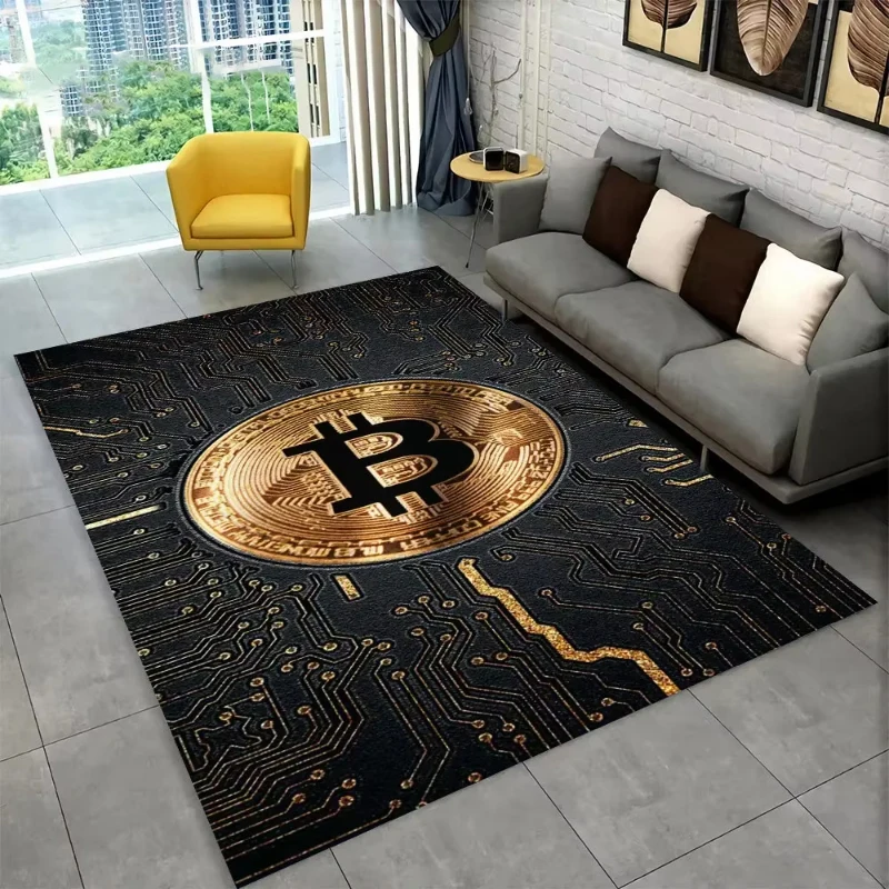 3D Bitcoin Virtual Currency Area Carpet Rug for Living Room Home Decor Bedroom Bedside Rugs Cloakroom Non-slip Floor Mat Carpets