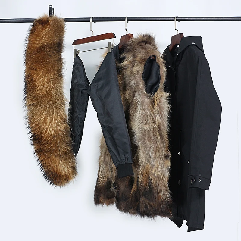 FURYOURSELF-casaco de pele real impermeável para mulheres, jaqueta de inverno, parka longa, gola natural Fox Fur, capuz, forro grosso de guaxinim, novo, 2023