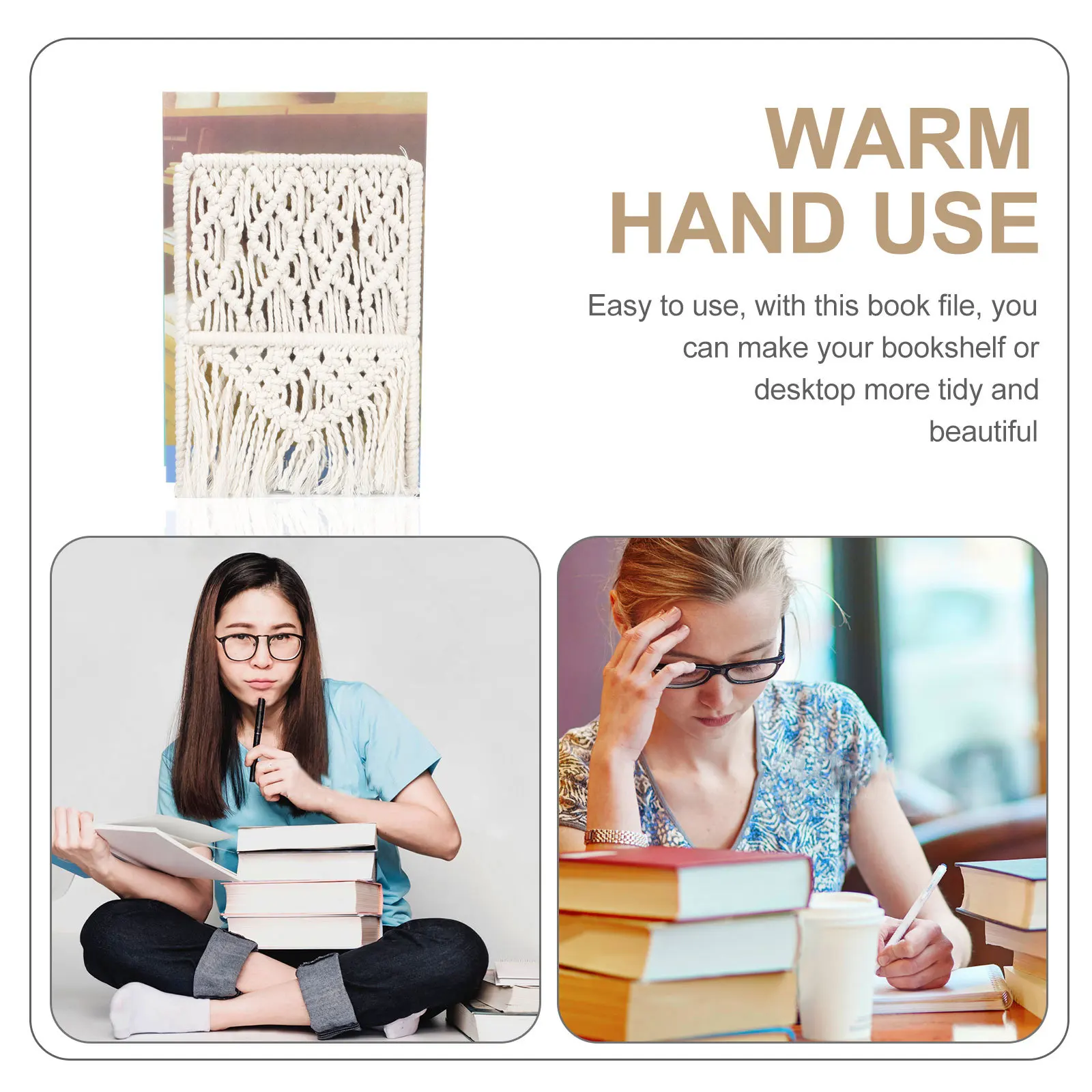 

Bohemian Style Bookend Hand-Woven Cotton Rope Desktop Book Holder Decorative Book Storage Organizer Home Office