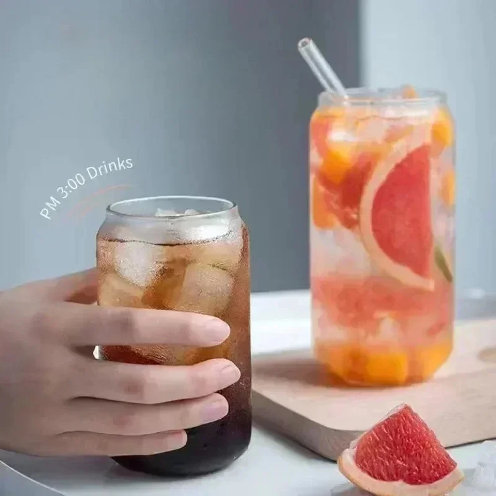 16oz Glass Cup With Wooden Lid And Straw Juice Drink Beer Mug Coffee Milk Transparent Water Cup Drinkware