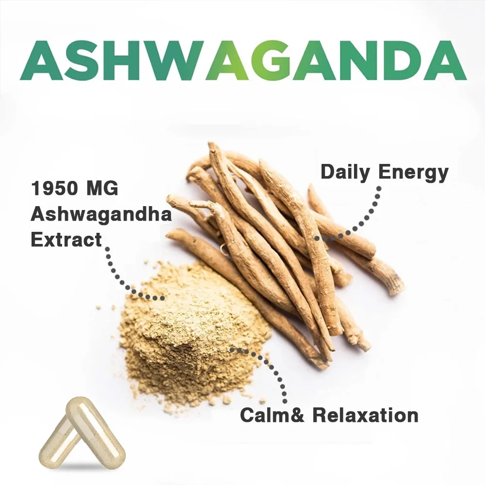 1950 Mg Ashwagandha Veggie Caps with Black Pepper - Helps Improve Mood, Reduce Stress, Boost Brain and Memory