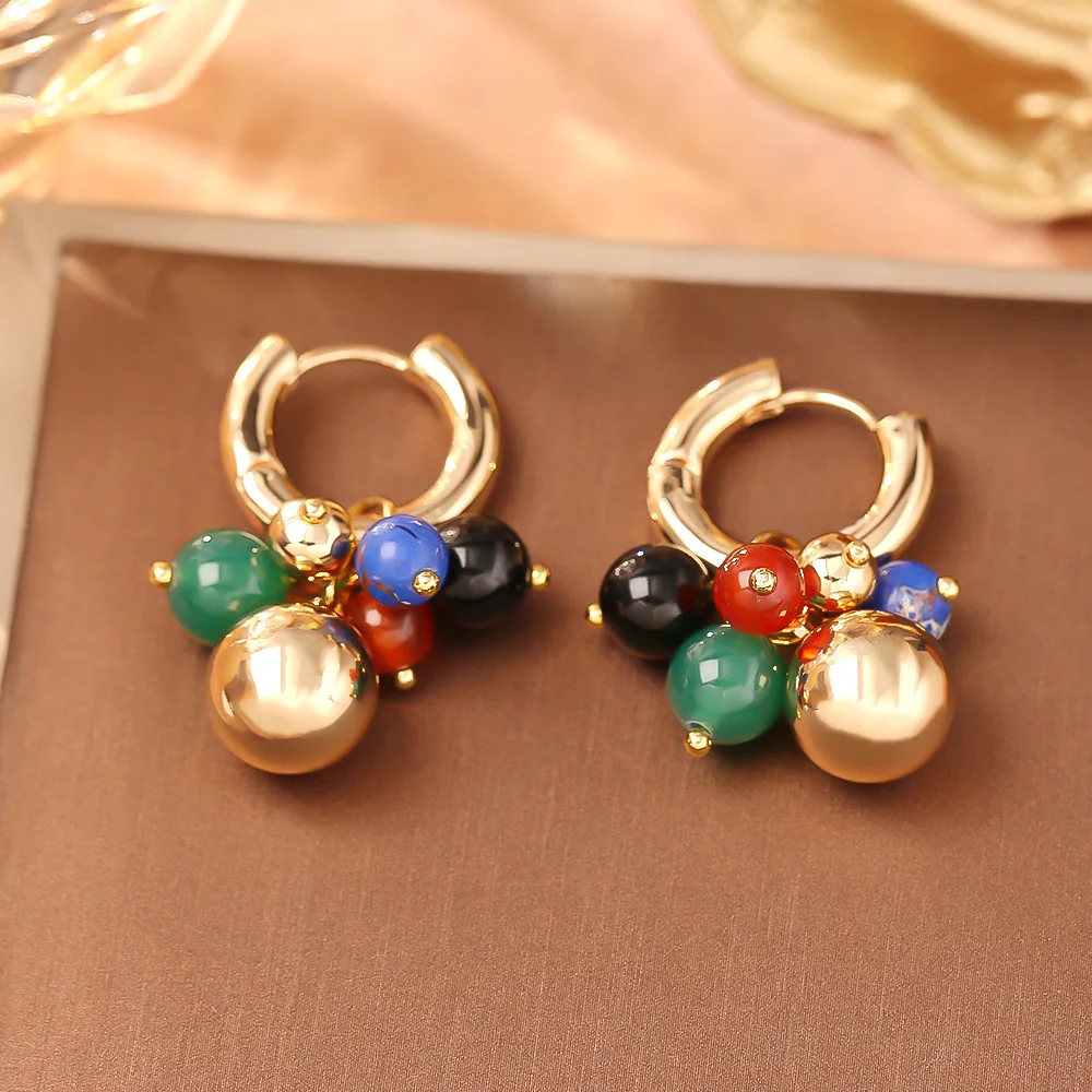 

Fashionable and exquisite colorful natural stone earrings niche versatile earrings elegant temperament commuter earrings