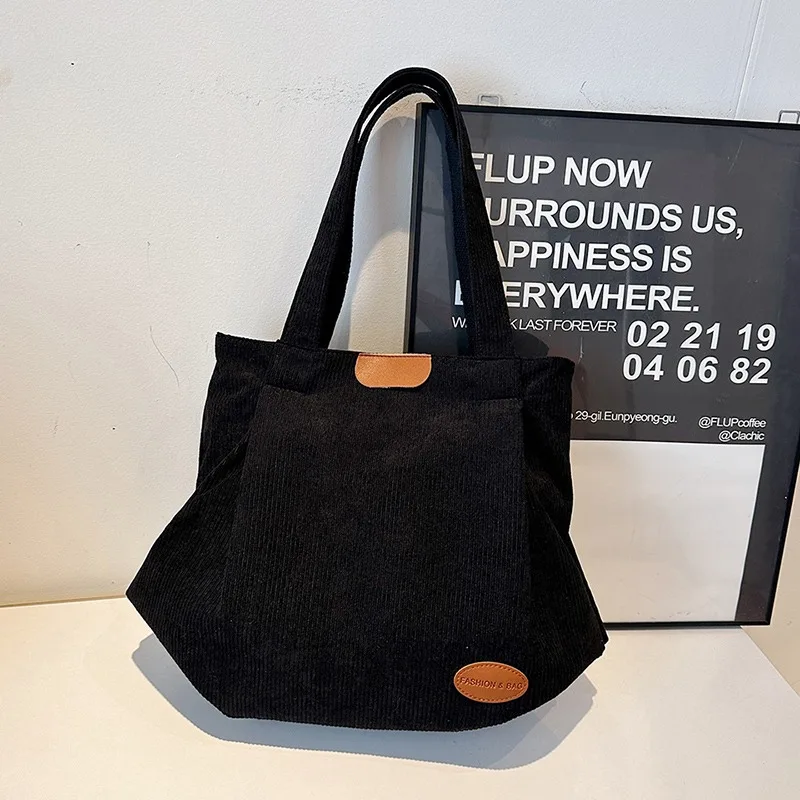 여성용 대용량 코듀로이 숄더백, 단색 지퍼 캐주얼 토트 핸드백, 패션 2024, 핫 세일