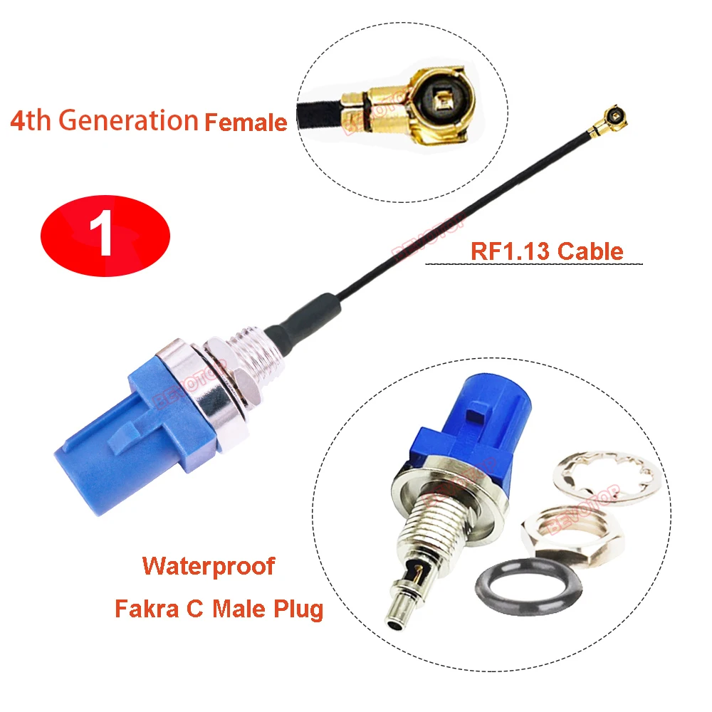 1PCS RF1.13 Fakra to IPX-4 Cable Wateproof Fakra Male Code C/D/Z to MHF4 Female Jack Antenna Pigtail