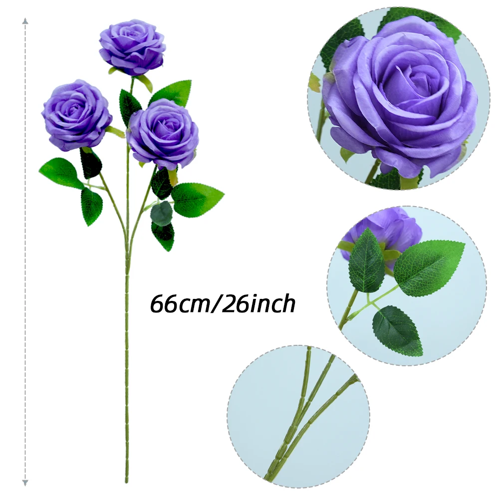 3PCS Large Roses Artificial Flowers 3 Heads Big Rose Flowers with Long Stem Fake Roses for Wedding Table Centerpieces Home Decor