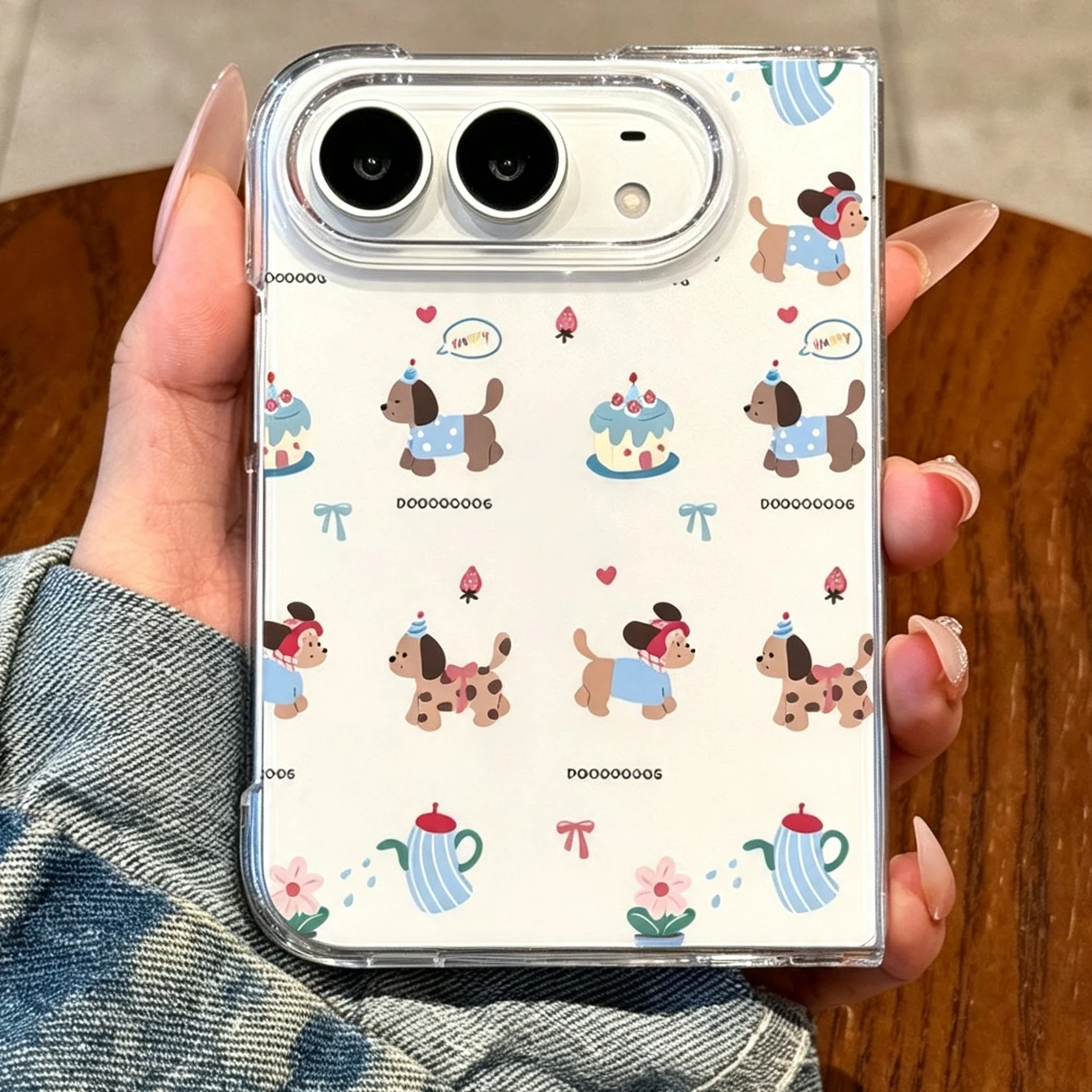 Transparent PC Phone Case for iPhone Duo, 4 Cute Cartoon Patterns, Cat Puppy Study Chef Pet Frame Printed Protective Cover