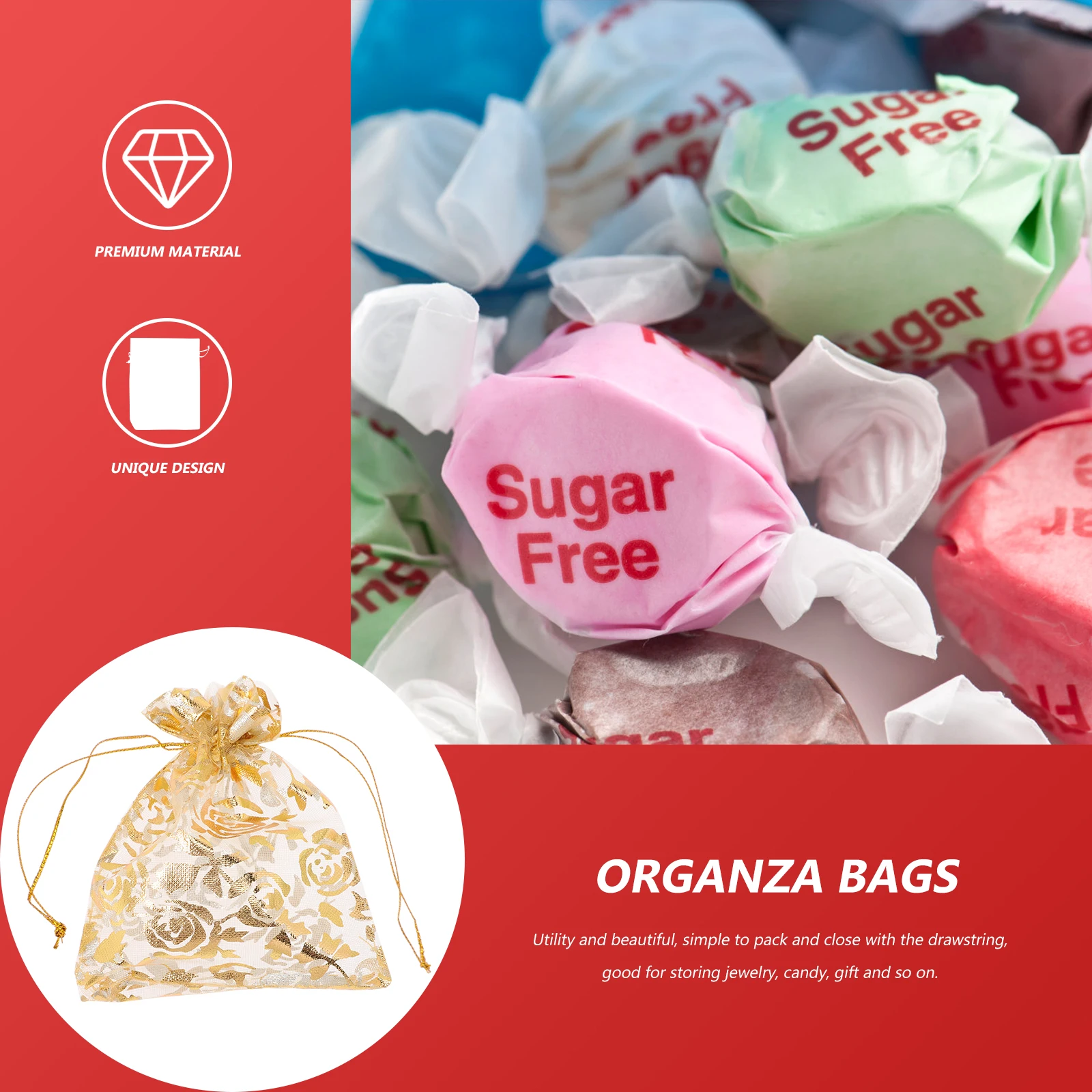 

100 Pcs Gold-stitching Candy Bags Wedding Drawstring Small Jewelry Symphony Party Yarn for