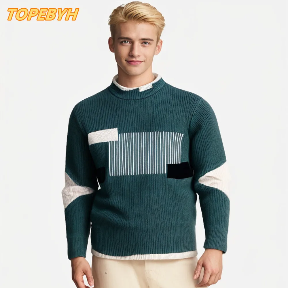 

High Quality Men's New Casual Warm Color Block Sweater Knit Tops Man Clothes