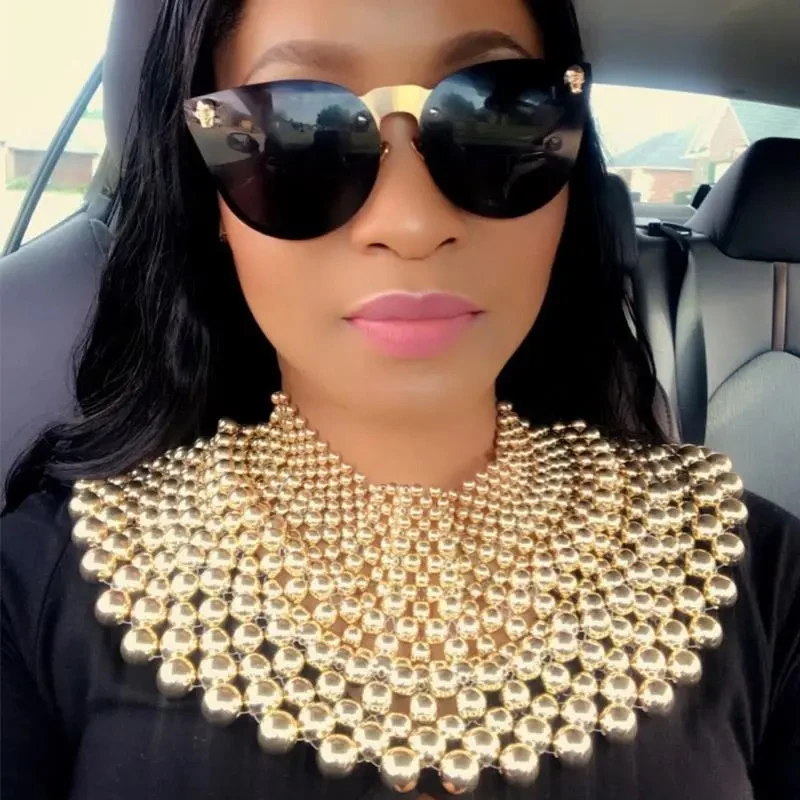 Africa Necklaces Gold Color Metal Big Exaggerated Bib Torque Choker Necklace Earrings African Punk Indian Jewelry Boho Design CD