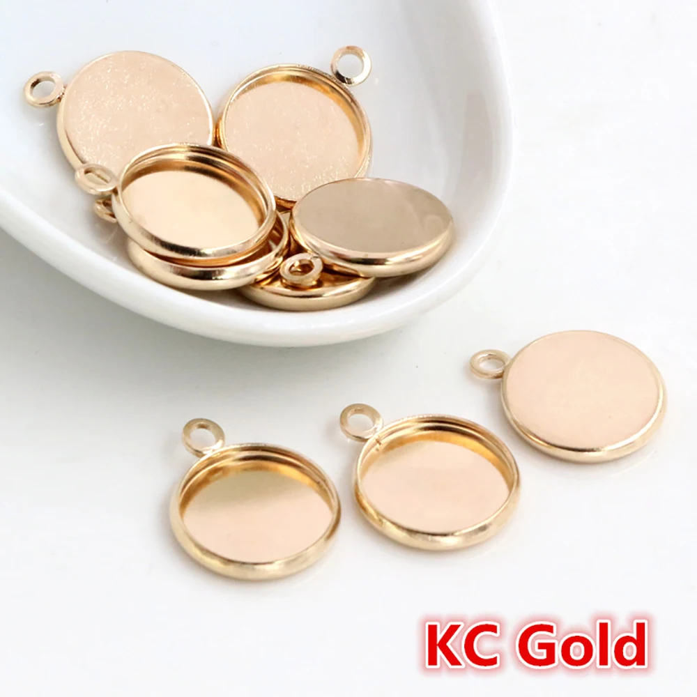 50pcs 12mm Inner Size Classic 7 Colors Plated One Sided Double Hanging Simple Style Iron Material Cameo Setting Pendant Tray