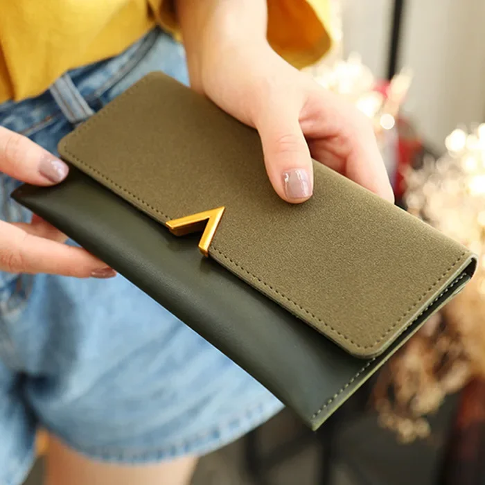 Women's wallet Long mobile phone document storage Passport holding bag Solid color simple zipper simple women's wallet