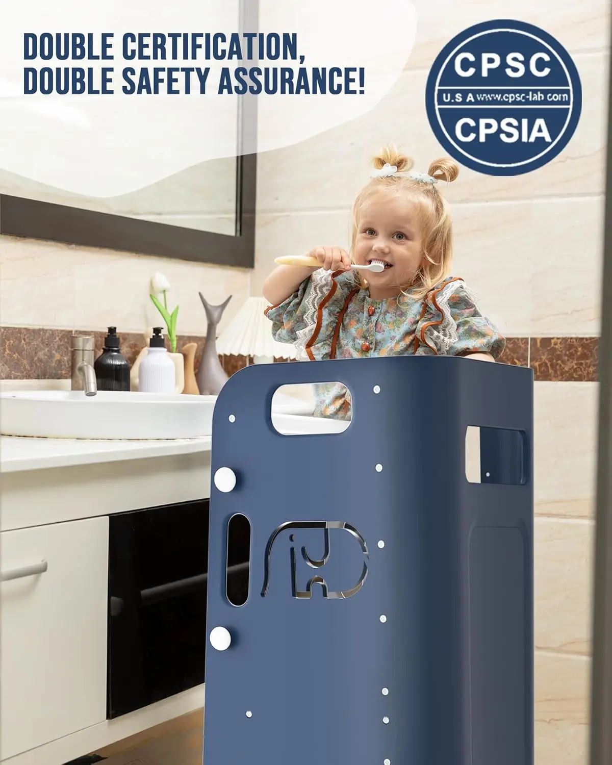 Standing Tower, 3 Levels Adjustable Height Toddler Kitchen Stool Helper with Removable Safety Rail, Closed Back & Anti-Slip Stri