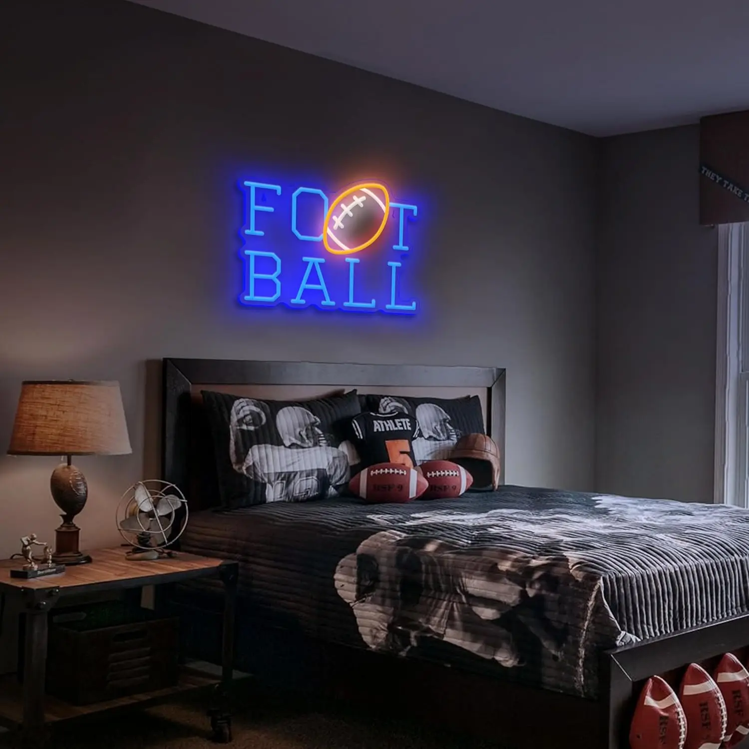 Football Neon Signs USB Powered Blue Football Light Up Sign Wall Decor for Teens Bedroom Gamer Room Rugby Sports Man Cave Colleg