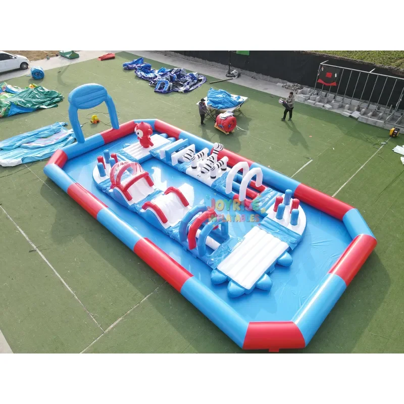 Giant Inflatable Water Park Obstacle Course For Kids Outdoor Splash Pad Interactive Castle Playground Swimming Pool Game