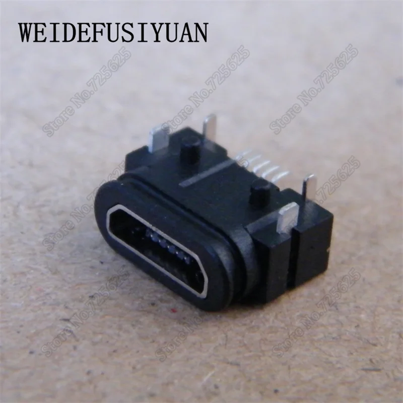 Waterproof Female Socket MICRO USB 90 Degree 4-pin Plug Board With Column 5P SMT Horizontal Socket Port