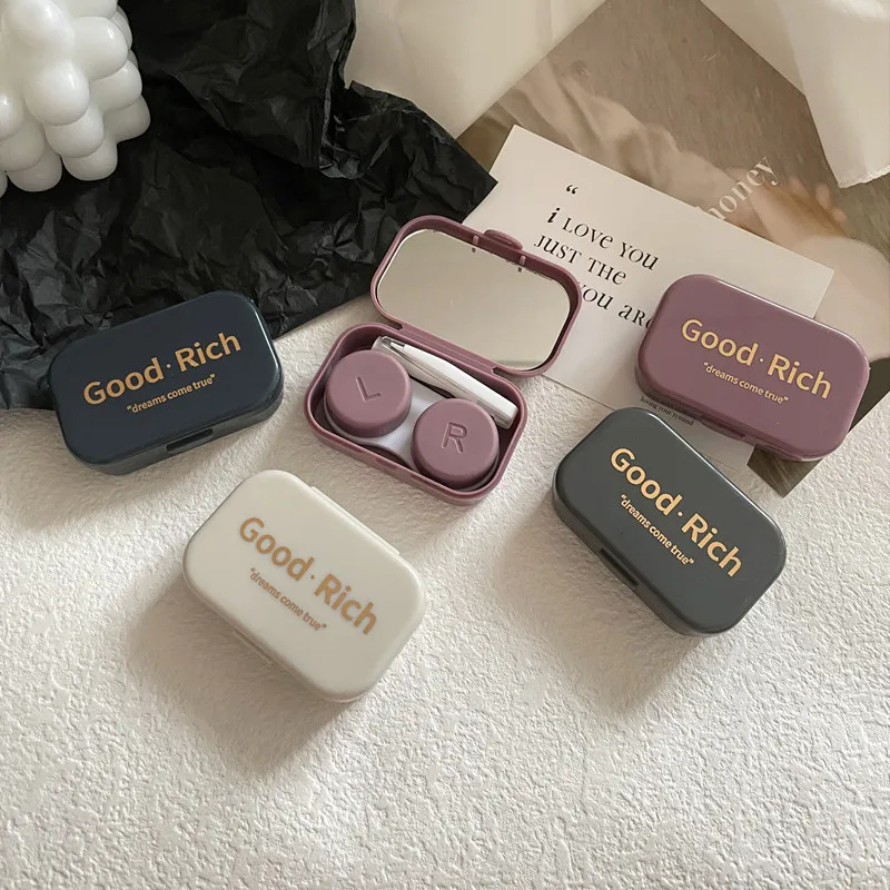 1pc Ins Letter Print Contact Lens Case Contact Lens Companion Box Beauty Eye Box Portable Contact Lens Box with Mirror Tweezers