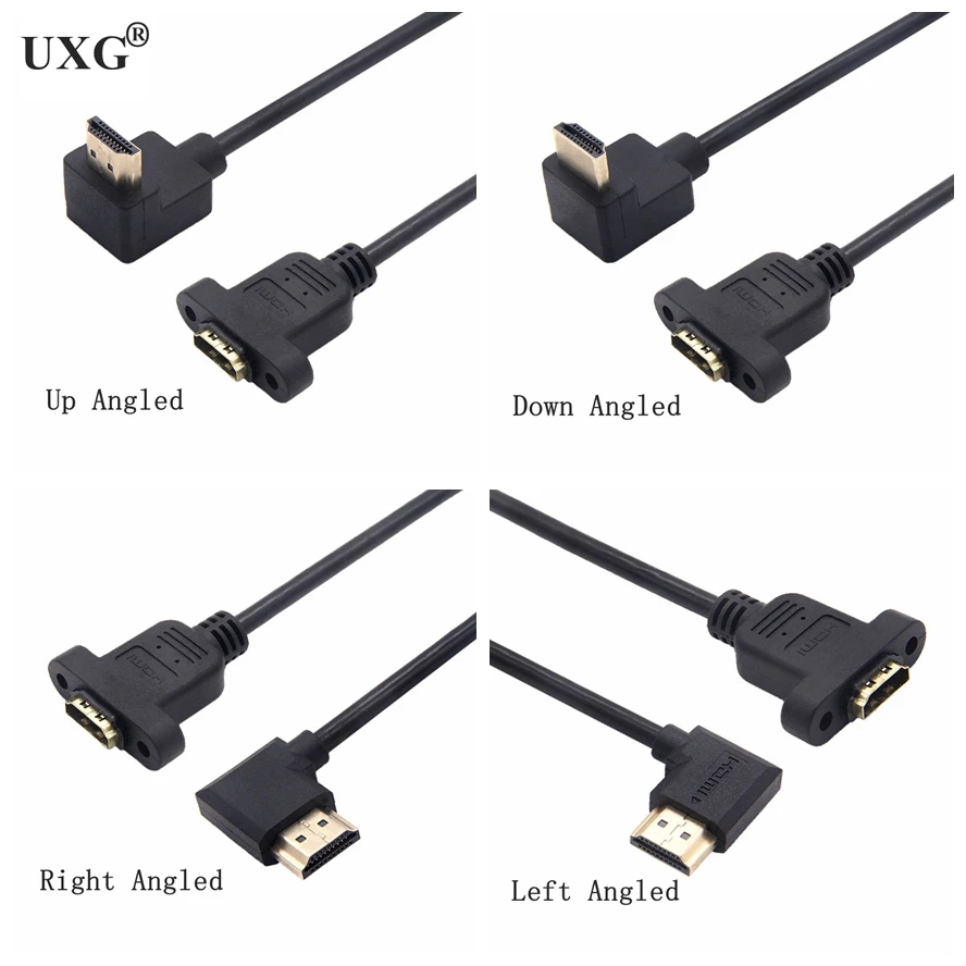 90 270 stopni kompatybilny z HDMI 1.4 19pin męski do HD typ żeński przedłużacz z otworem na śrubę może zablokować mocowanie panelu kabel