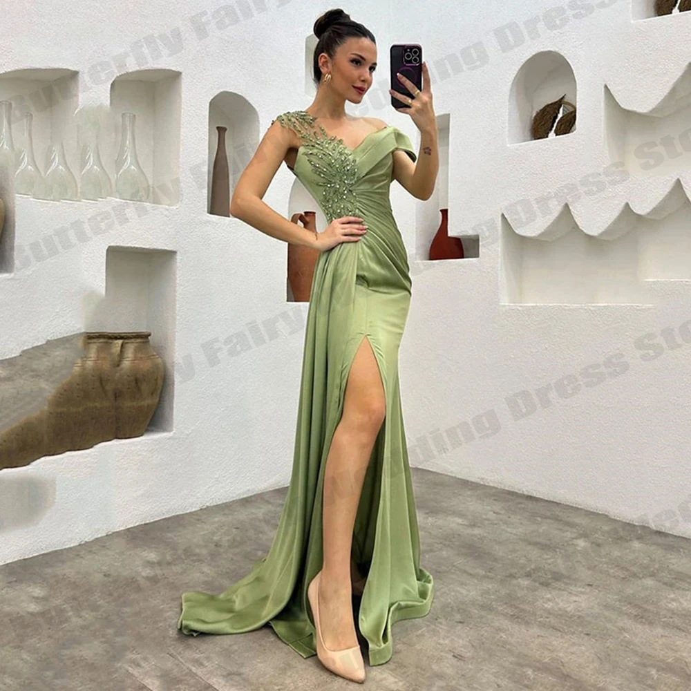 Elegant Beading Off Shoulder Sleeveless High Split Vintage Women Beautiful Sexy Luxurious Party Prom Mermaid Long Dresses 2023