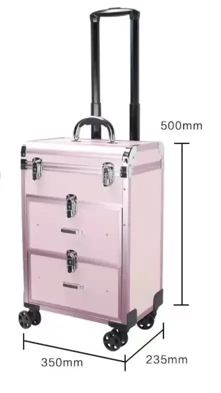 حقيبة مكياج احترافية ذات سعة كبيرة وعجلات دوارة وحقيبة سفر على صندوق عربة وشم الأظافر