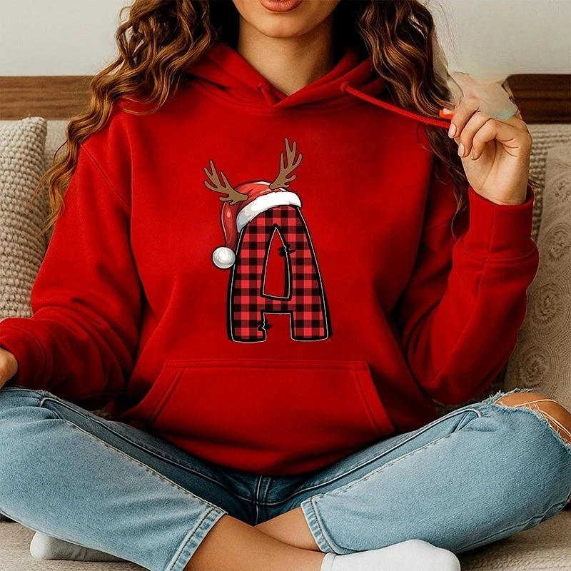 

Персонализированная рождественская толстовка с капюшоном для семьи Санта-Клауса в стиле Харадзюку, пуловер в стиле хип-хоп, толстовка с алфавитом Санта-Клауса, спортивная одежда, модные тенденции унисекс