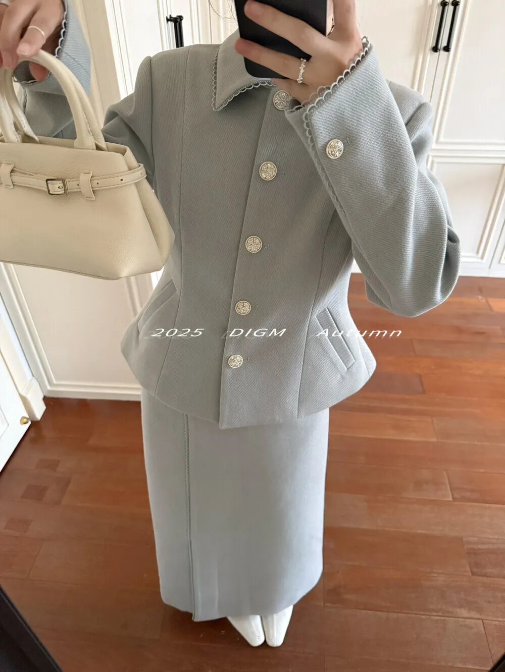 BJTZ Temperament Elegante Revers Top Chic Taste Design Kurze Jacke Für Frau 2025, Herbst Winter Neue Trend Hohe Taille Rock