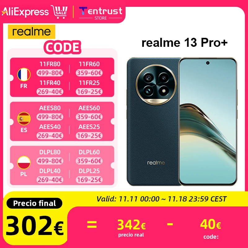 Global Version realme 13 Pro Plus 5G Smartphone Snapdragon 7s Gen 2 120Hz Curved Vision Display 80W SUPERVOOC Charge AI Imaging