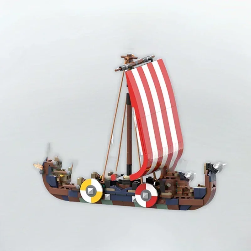 Medieval Military Ships Model MOC Building Bricks Viking Longship Modular Technology Gifts Holiday Assemble Children Toys Suit