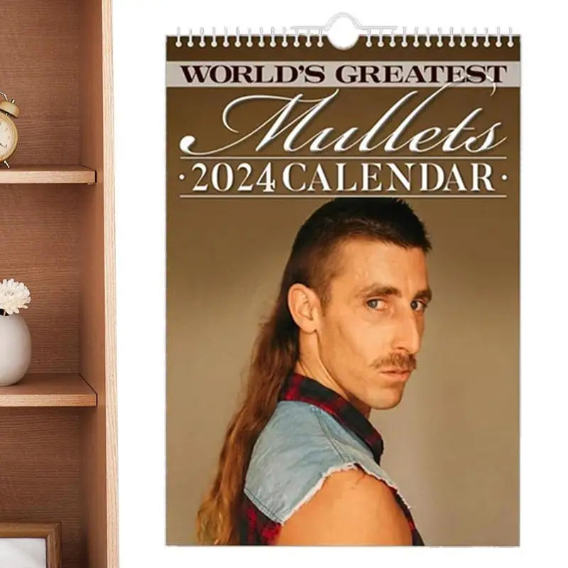 World's Greatest Mullets 2024 Calendar Funny Wall Mounted Monthly Calendar Fashionable Home Wall Decoration Xmas New Year Gift