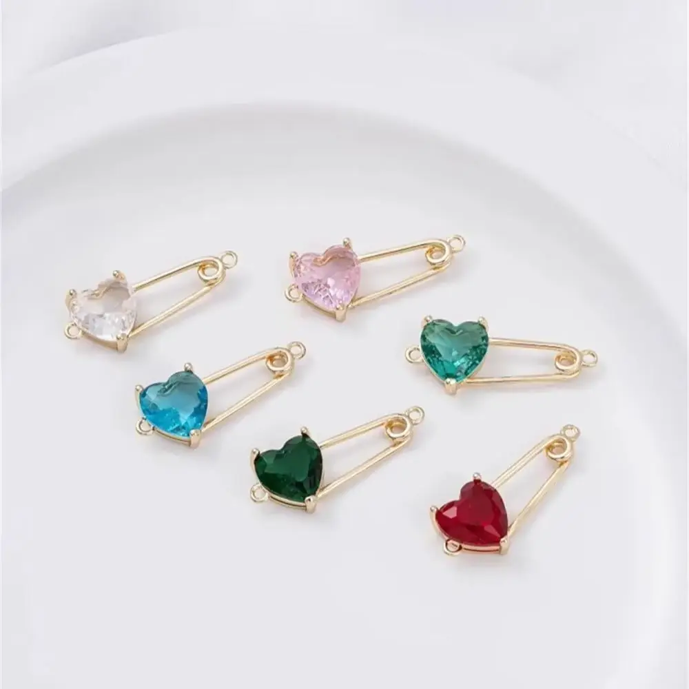 

14K Gold Vermetic Peach Heart-shaped Crystal Zircon Pins Double Hanging Handmade DIY Bracelets Necklaces Earrings Accessories