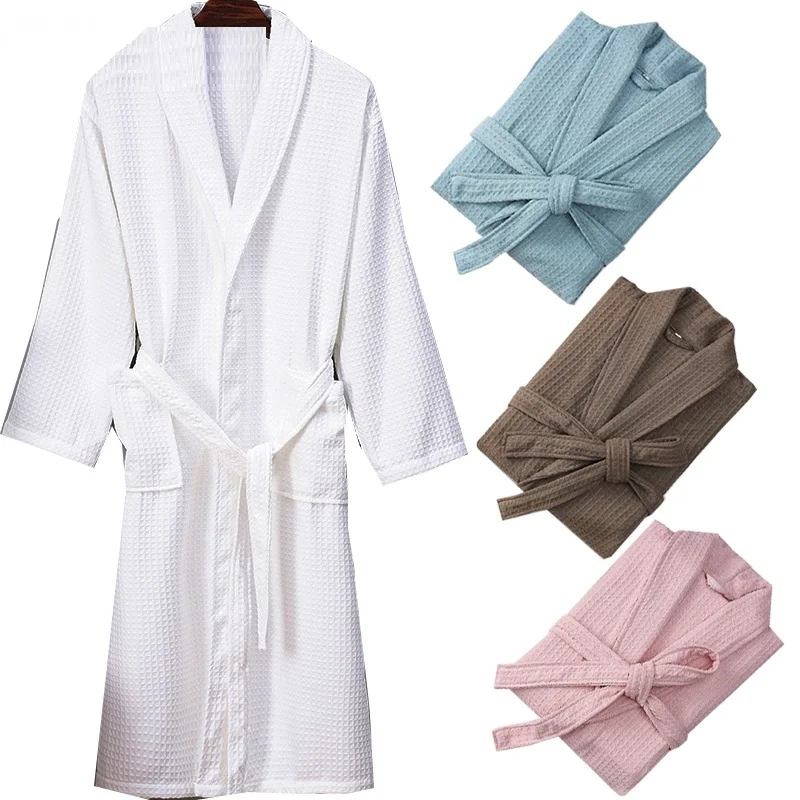 2024 Solid Color Waffle Nightwear V Neck Sleep Lounge Robes Female Home Dressing Gown Kimono Robes Bathrobes Spa Sauna Garments