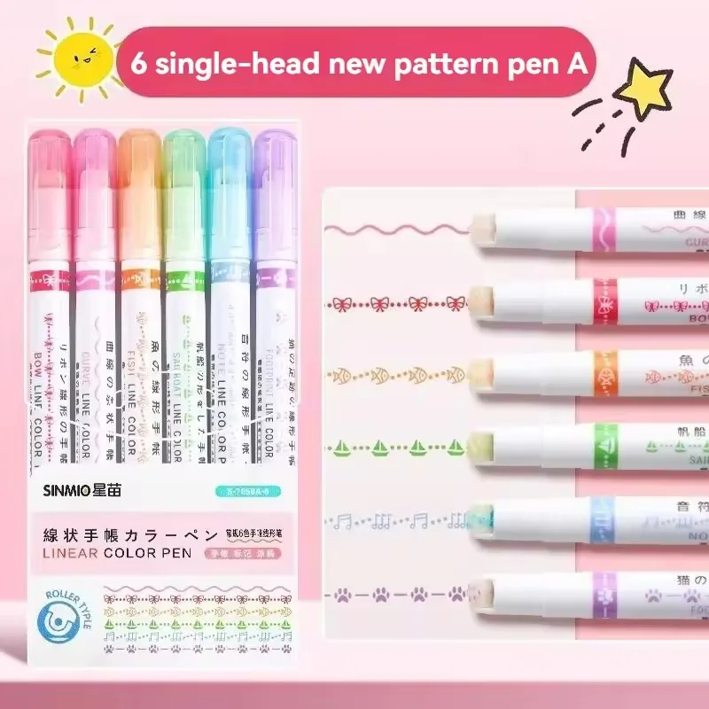 Heart Flower Line Shape Highlighter Pen Roller Tip Curve Liner Marker Kawaii Cute Stationery School Supplies