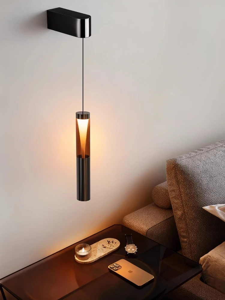 Italian style bedroom headboard wall, light luxury, minimalist, adjustable, hand swept, sensing, entrance hanging line light