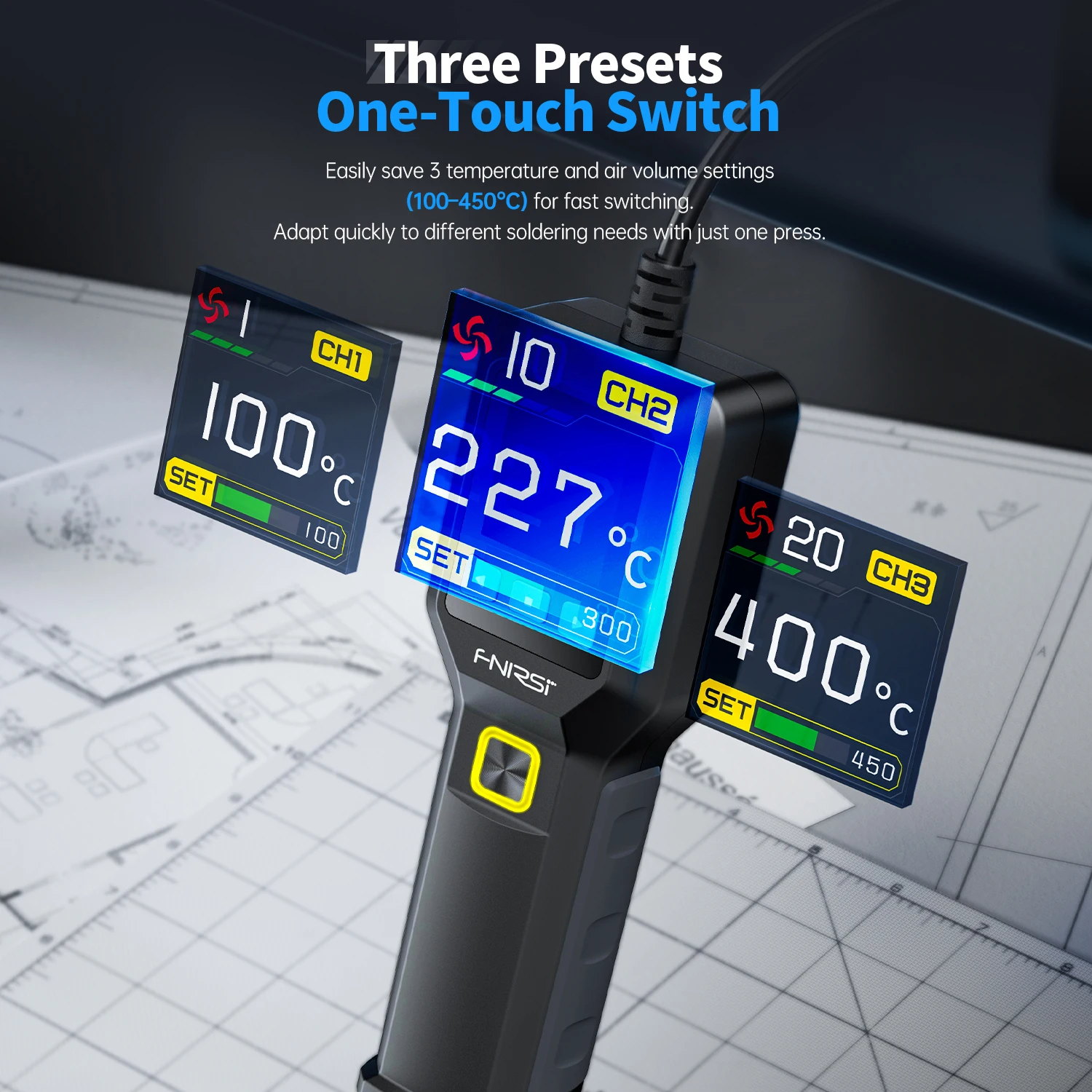 

Термофен SAG-55 Pro 550 Вт 100–450°C ℃ Термовоздушный пистолет для пайки и ремонта LCD-дисплеев, цифровых фенов и инструментов для сварки с базовой подставкой