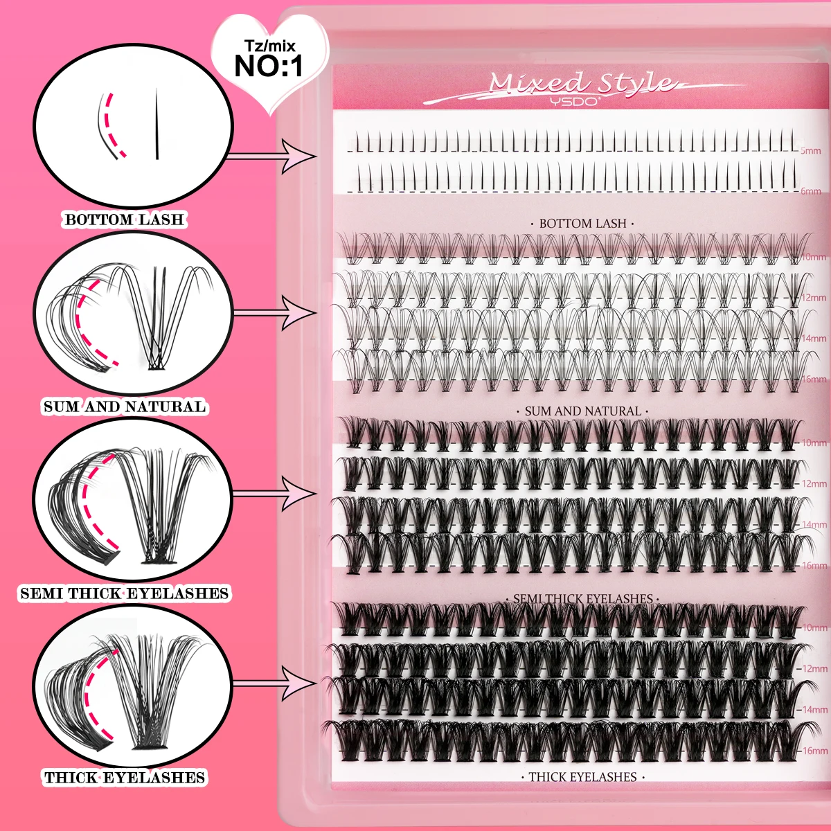 14/32 Reihen Einzelwimpern-Set, Cluster-Wimpern DIY Wimpernverlängerungs-Kit mit Kleber, Versiegelung, Kleberentferner und Pinzette – Detail 9