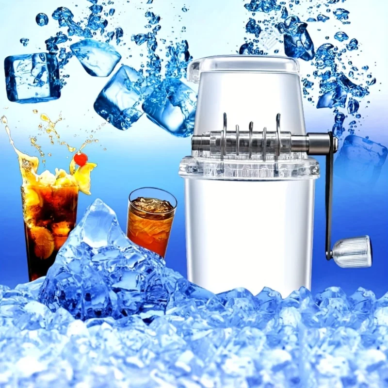 

Premium Transparent Black Hand-Crank Ice Crusher - Heavy-Duty Plastic Ice Shaver for Cocktails, Smoothies, Parties - Compact, Ef