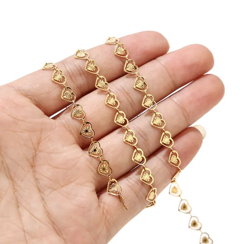 

3Meters Stainless Steel Gold Plated 6mm width Charm Hollow Heart Chains for Necklace Bracelet DIY Love Jewelry Making Supplies