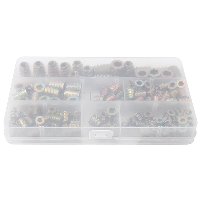 A76X-moeren met schroefdraad, assortiment gereedschapsset voor houten inzetstukken, /M5/M6/M8 meubelschroef inzetstukken boutbevestiging (165 stuks)