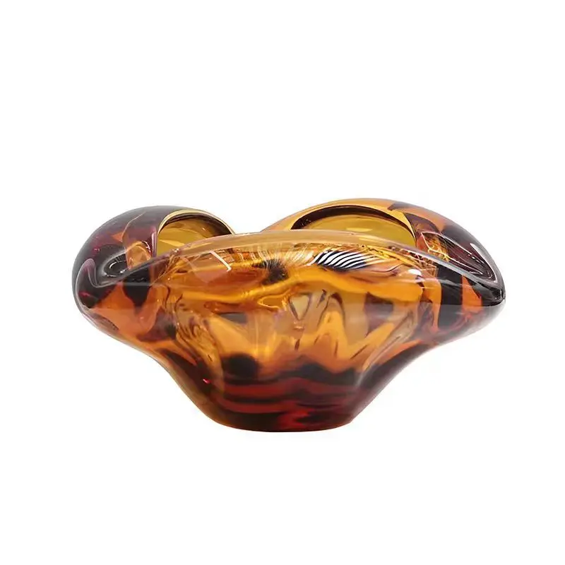 Chinese irregular leopard print new brown glazed fruit plate ashtray living room entrance dining room table decoration ornament
