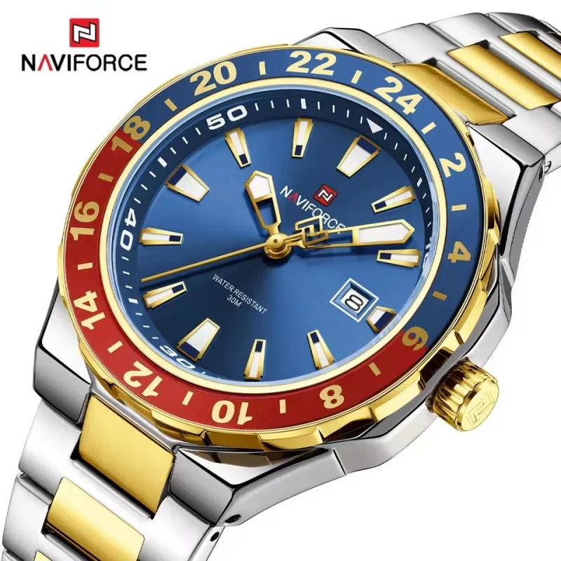 NAVIFORCE 9249 Classic Quartz Watches for Man Simple Fashion Calendar Luminous Clock Waterproof Steel Strap Sport Men Wristwatch