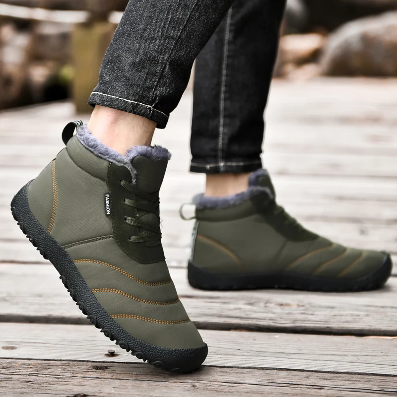 DMen's Ankle Boots 2026 New Large Size Fleece-Lined Warm Men's Snow Boots Lace‑Up Outdoor Hiking Winter Shoes For MenMANYU