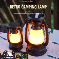 New Retro Lamp Tri-Color Led Stepless Dimming Light Source Portable Hanging Solar Charging USB Camping Outdoor Lighting